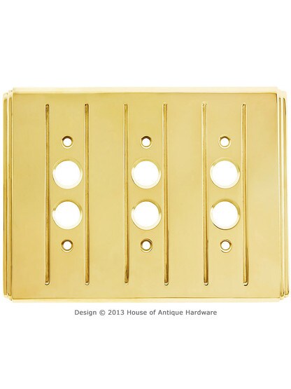 Streamline Push Button Switch Plate -Triple Gang in Unlacquered Brass.